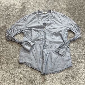 BLL New York Button Up Blouse Shirt Womens Medium Light Blue Cotton Lightweight